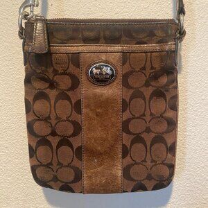 Coach Monogram Canvas‎ Crossbody Bag Brown Vintage Purse 8.5x7.5